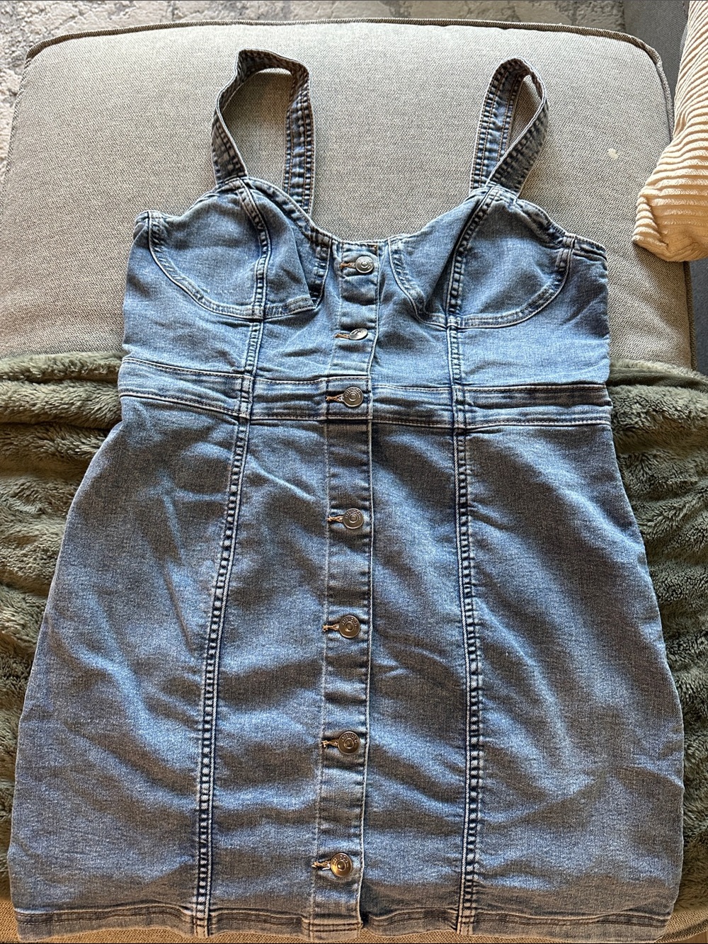 Divided Denim Button-Front Mini Dress in Light Blue